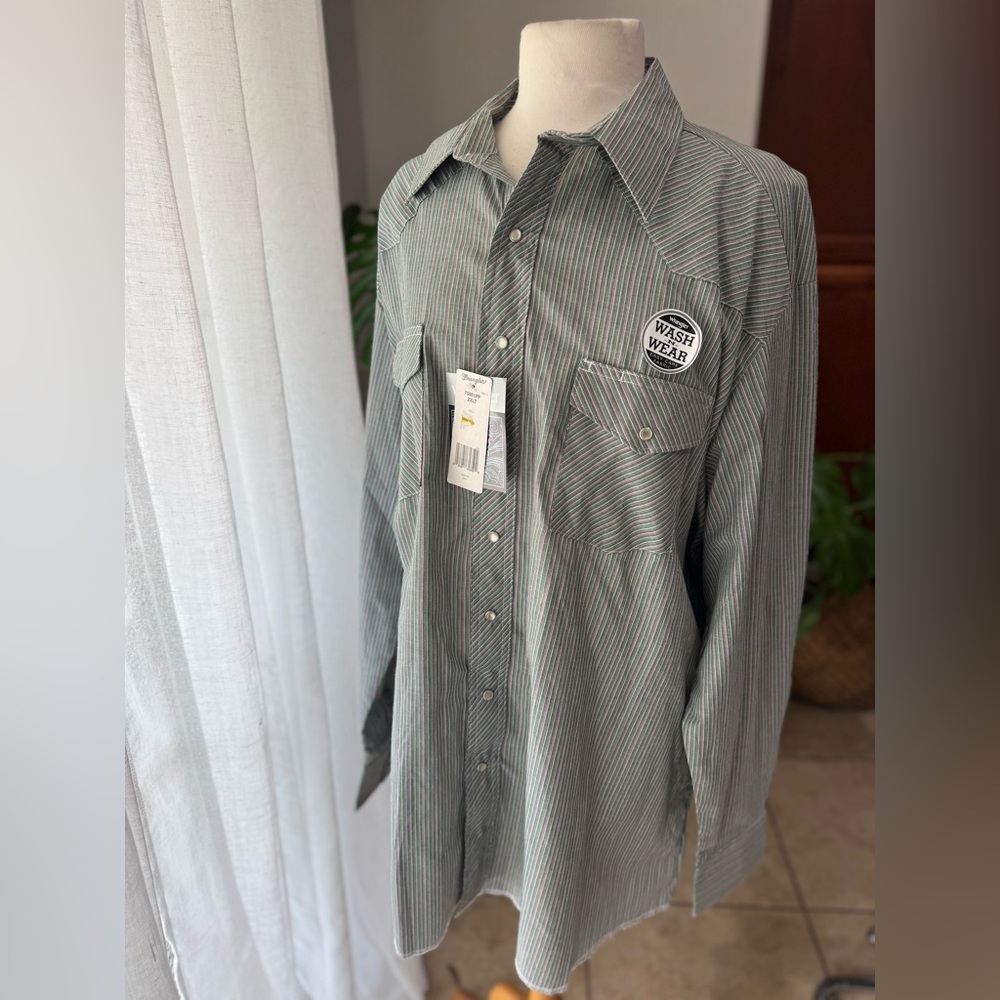 Wrangler Western Shirt 2XT‎ Tall Pearl Snap Striped Wash & Wear NWT